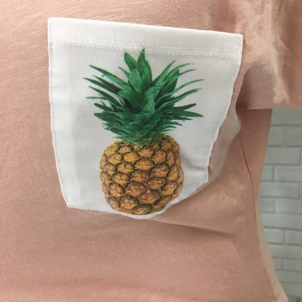 Promesa Blush T-shirt with Pineapple Printed Pocket size Small (women's) Slub - Picture 2 of 6